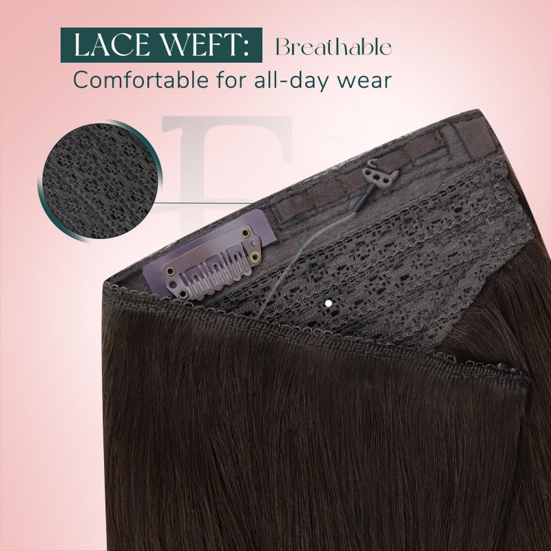 Easyouth Invisible Wire Hair Extensions Dark Brown Wire Hair Extensions Real Human Hair Dark Brown Invisible Fish Line Hair Extension for Short Straight Hair 70g 12 Inch - Image 3
